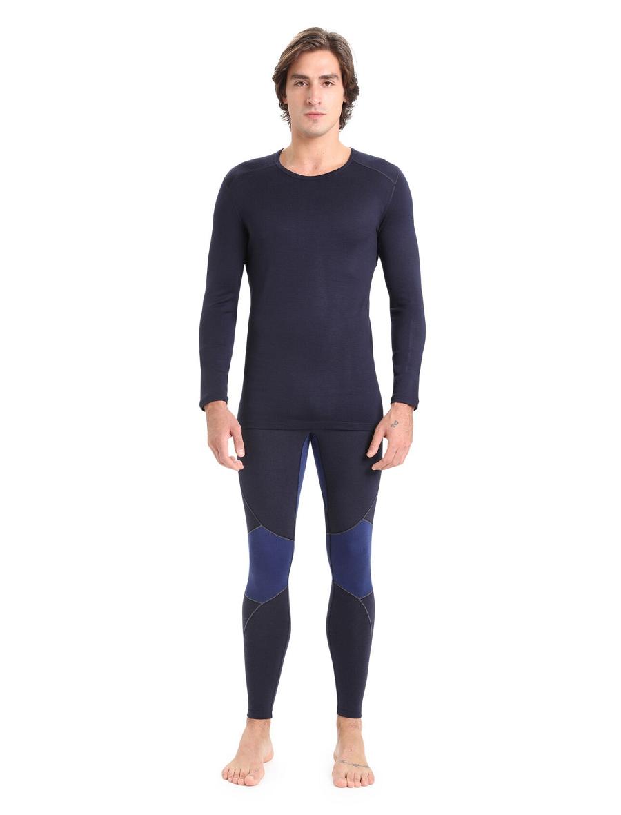 Icebreaker Merino 260 Tech Long Sleeve Crewe Thermal Top Férfi Base Layers Sötétkék | HU 1397VRWD